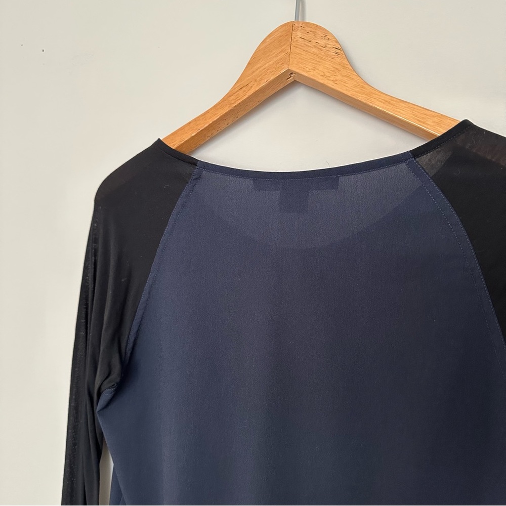 French Connection Navy Blue and Black Mixed Media Blouse - Picture 4 of 5
